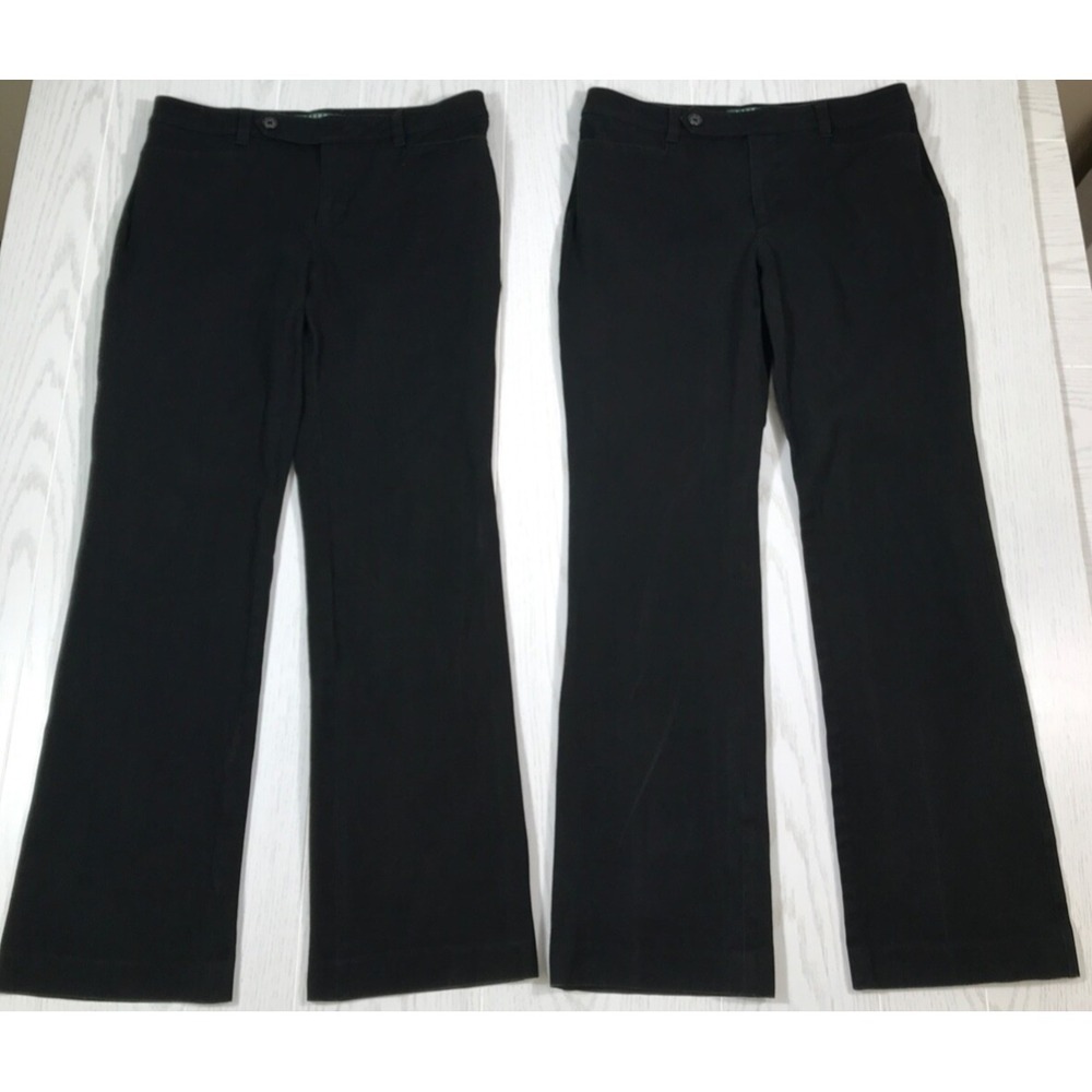 Lauren Ralph Lauren Chino Pants Women 8 Black Adele Dress Pant Straight 2 Pair - Picture 2 of 11